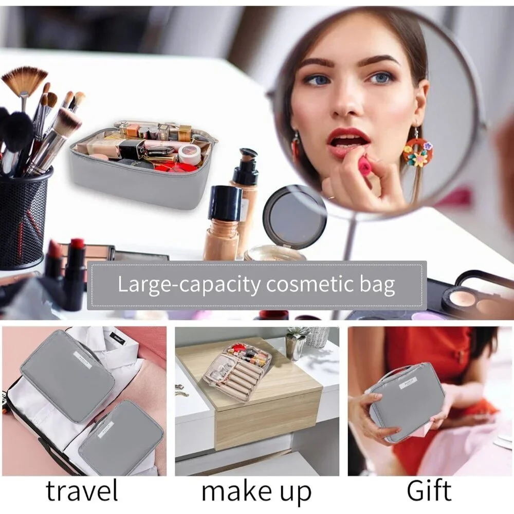 Women GreyTravel Makeup Bag Cosmetic Bag Makeup Bag Toiletry bag